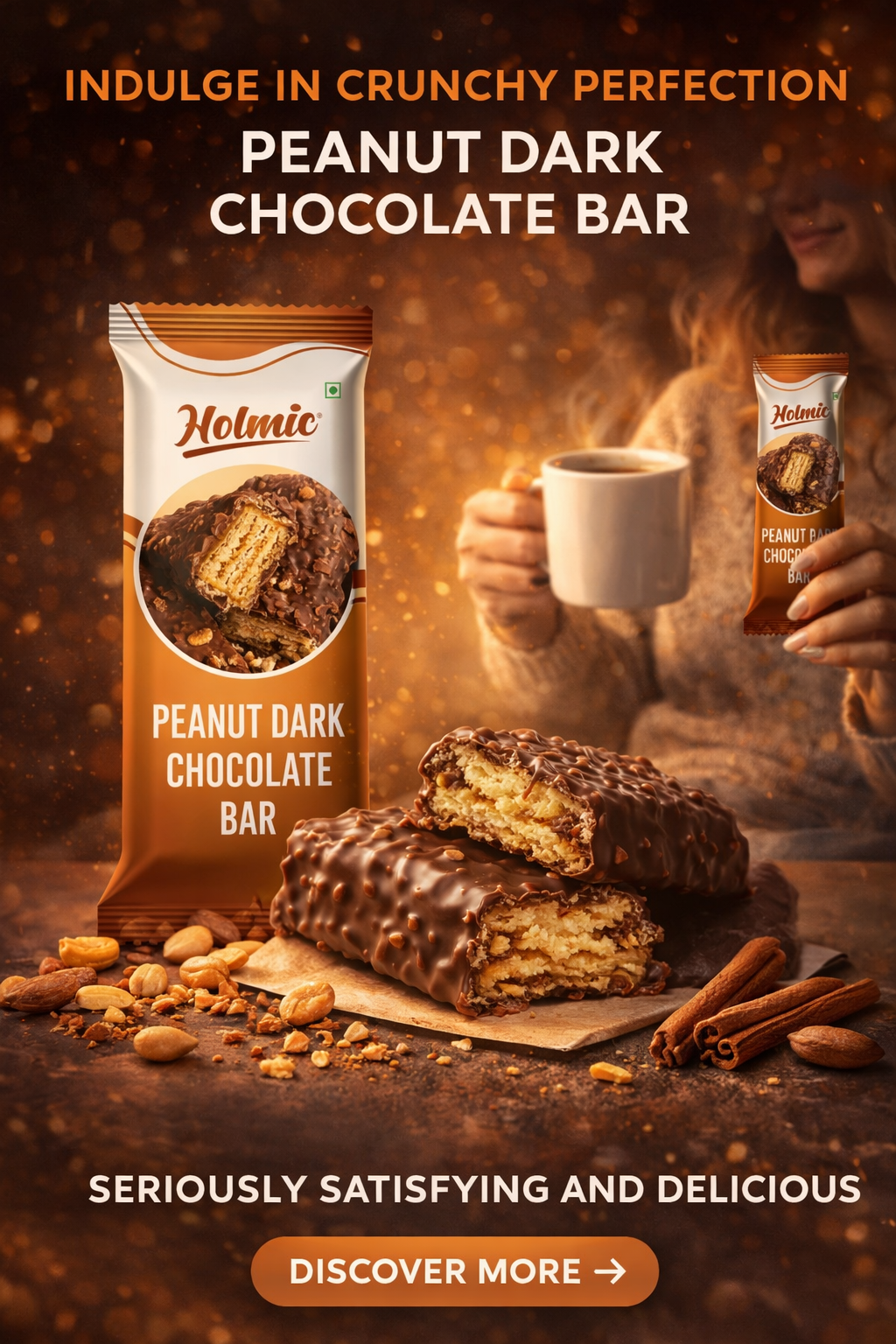 Holmic Peanut Dark Chocolate Bar (Pack of 6)